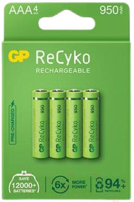 Аккумулятор GP Recyko 950 мАч для ААА-батареек 4 штуки