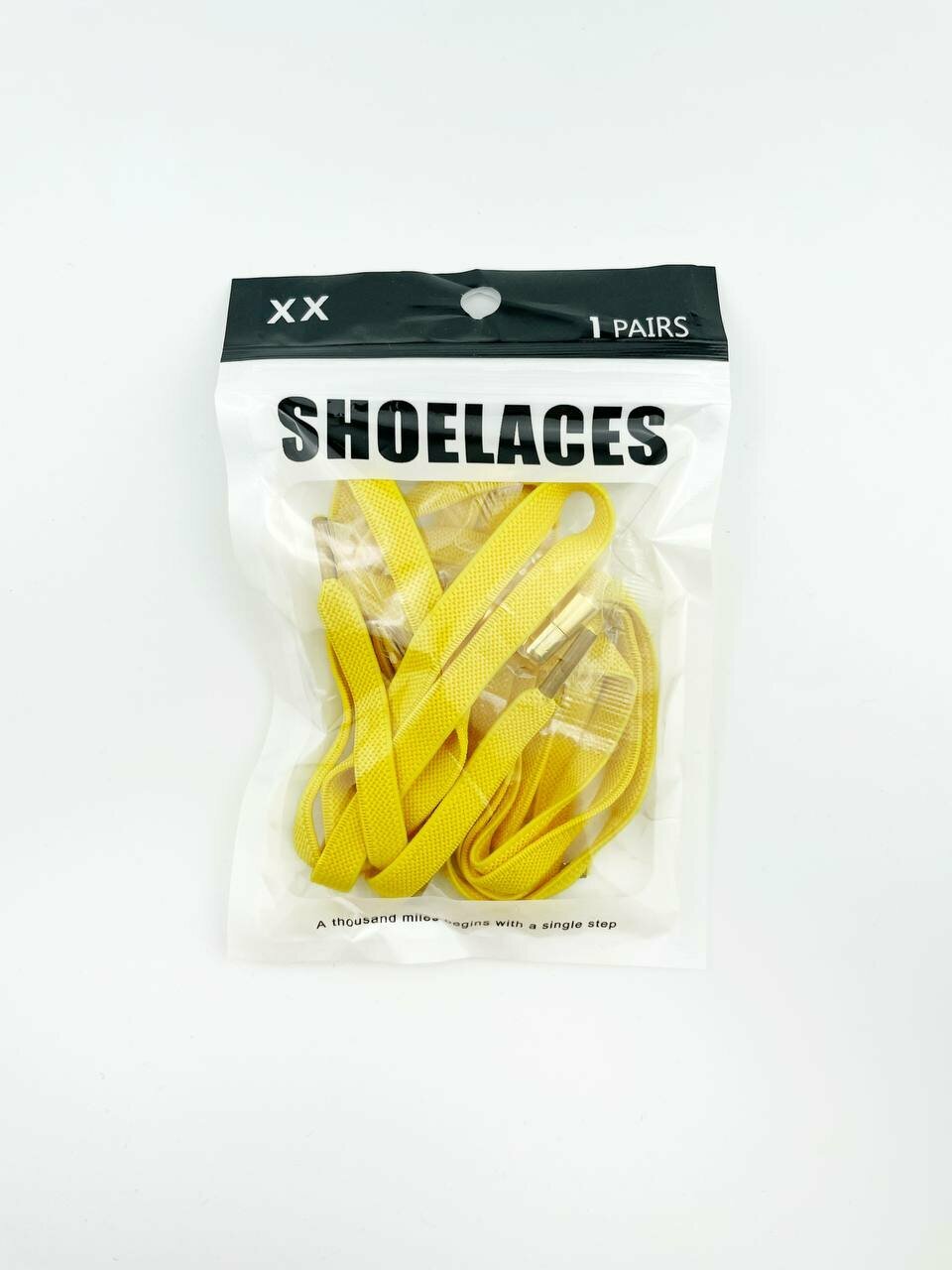 Шнурки для обуви эластичные плоские с фиксаторами зажимами цветными ярко-желтые - 1 пара