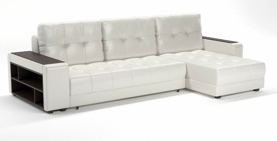 фото Диван угловой Милан еврокнижка белая экокожа (пружинный блок "боннель")