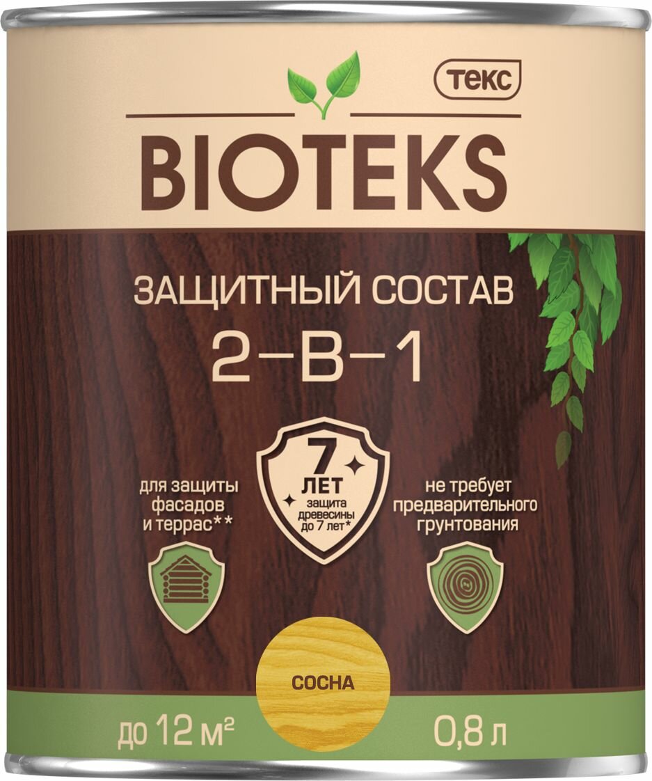 Текс BIOTEKS защитный состав 2-в-1 для наружных работ сосна (08л)