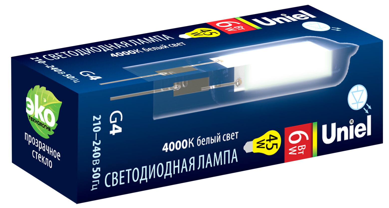 Лампа светодиодная Uniel G4 6W 4000K прозрачная LED-JC-220/6W/4000K/G4/CL GLZ08TR UL-00005066