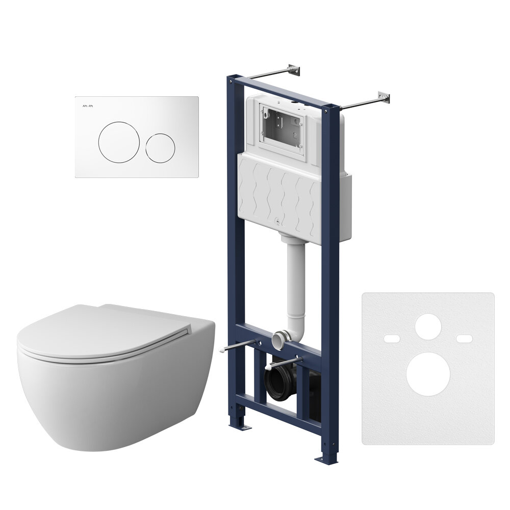 Комплект инсталляция AM.PM IS49001.111700 с клавишей Pro L белый с подвесным унитазом Awe FlashClean с сиденьем микролифт