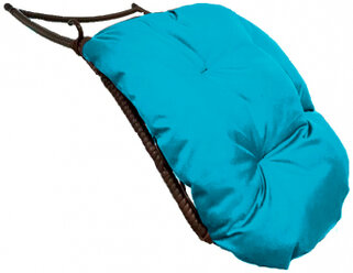 Подставка для ног M-group на кресло подвесное, с ротангом коричневое, голубая подушка