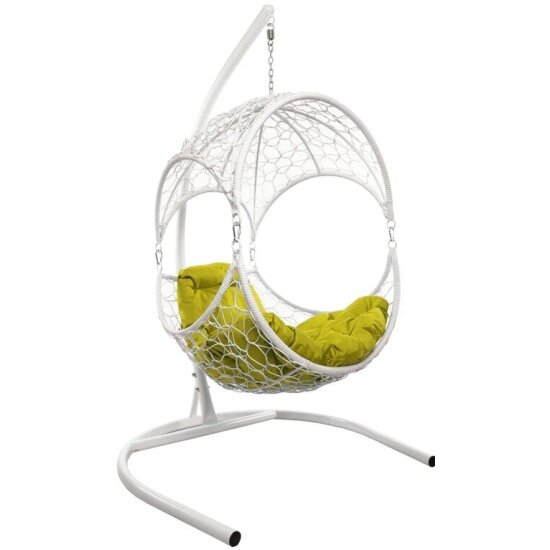 Подвесное кресло M-group орех, с ротангом белое, желтая подушка