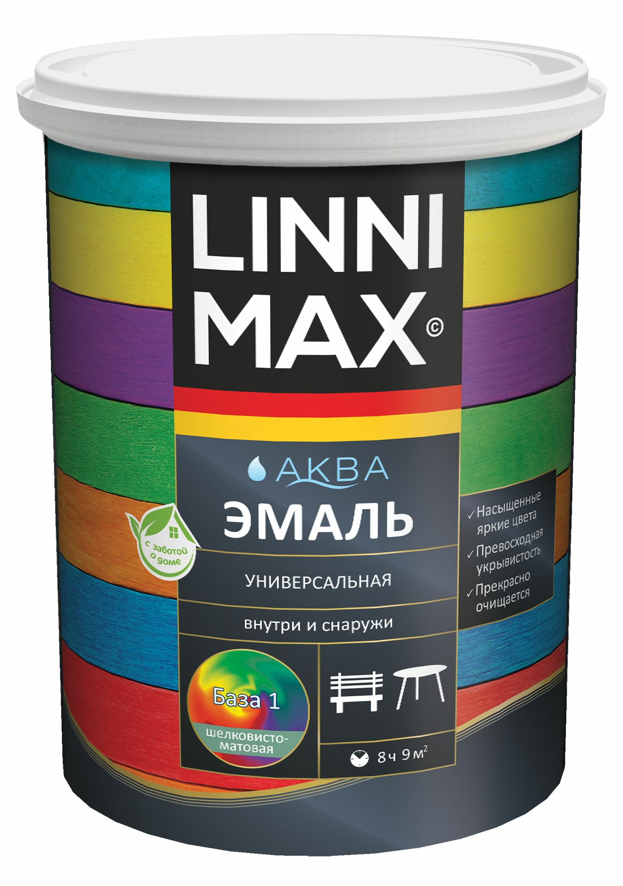 Эмаль водно-дисперсионная LINNIMAX Аква Эмаль шелковисто-матовая База 1 09 л