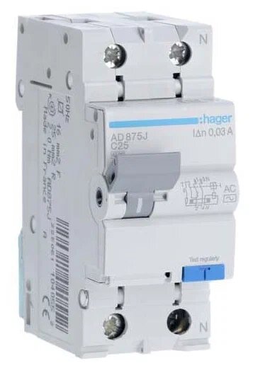 фото Дифф. автомат выкл. HAGER 1P+N 4.5kA C-25А 30mA AC 104055