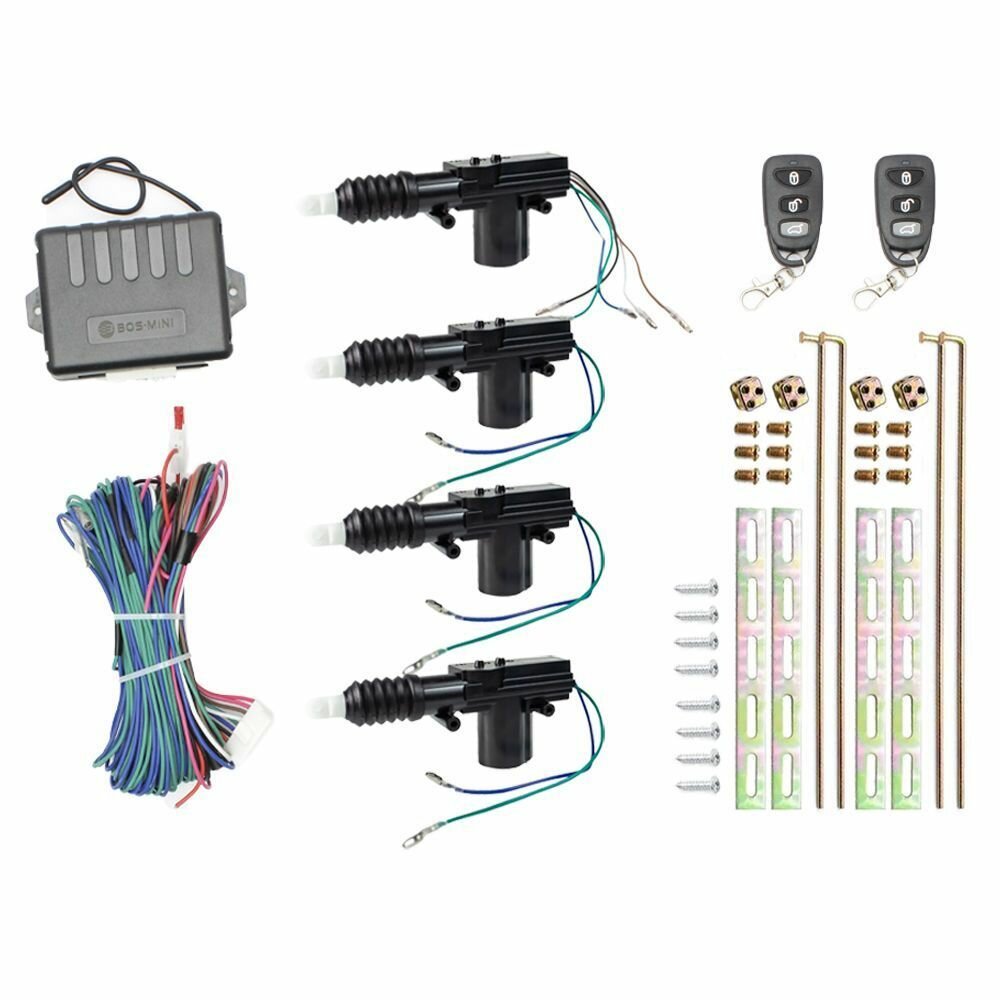 Комплект Центрального Замка для авто с 4 электроприводами (активаторами) замка двери 2 брелока 12В 4А 45 кг 15 мм ход