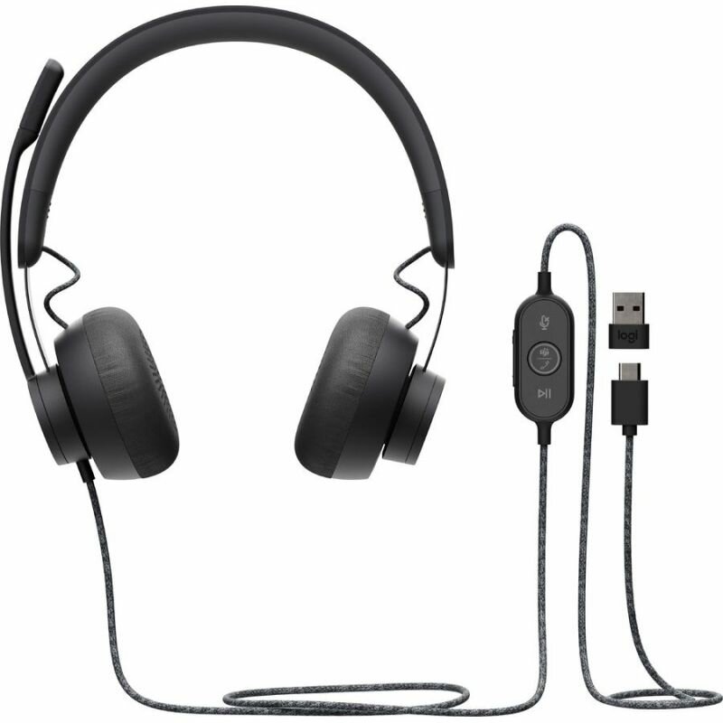 Гарнитура LOGITECH Zone Wired Teams, для компьютера, накладные, черный матовый [981-000870] - фото №2