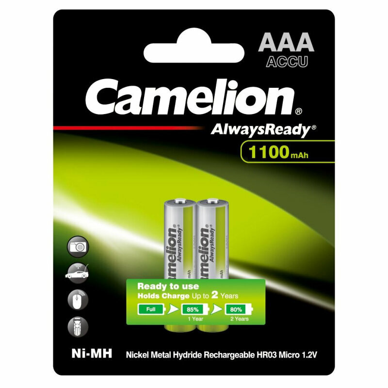 Аккумулятор Camelion Always Ready AAA 2шт/бл(NH-AAA1100BP2,1.2В) (15037), 1840397