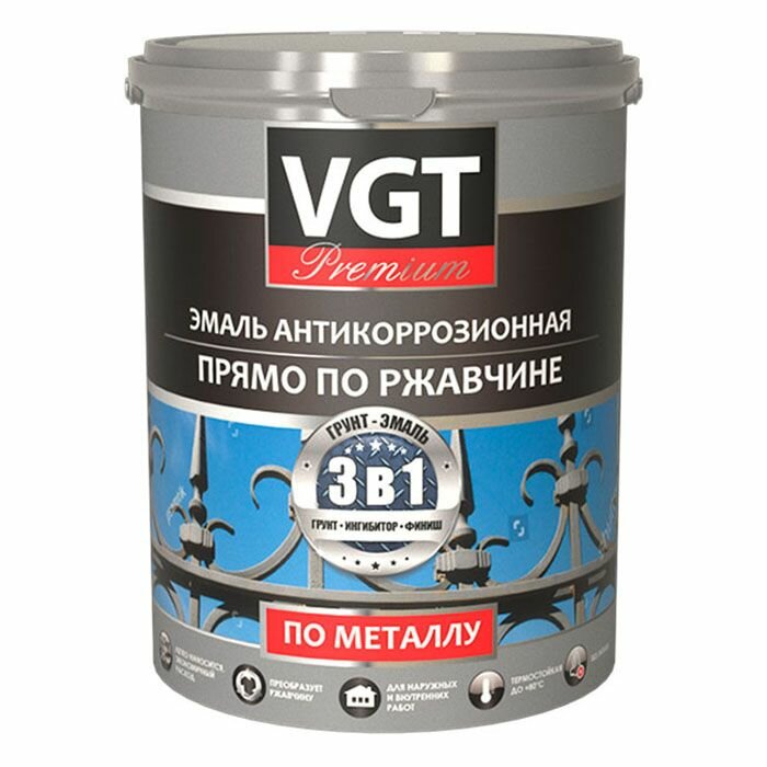 VGT PREMIUM ВД-АК-1179 антикоррозионная грунт-эмаль 3 в 1 по ржавчине черная (10кг)