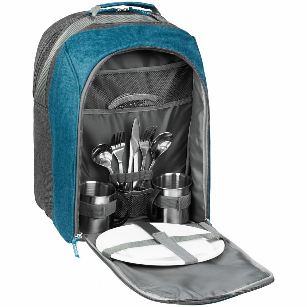 Набор для пикника Lilla Fridag на 2 персоны серый с синим 27x40х22 см рюкзак - полиэстер; приборы и кружки - нержавеющая сталь; тарелки и разделочная доска - пластик