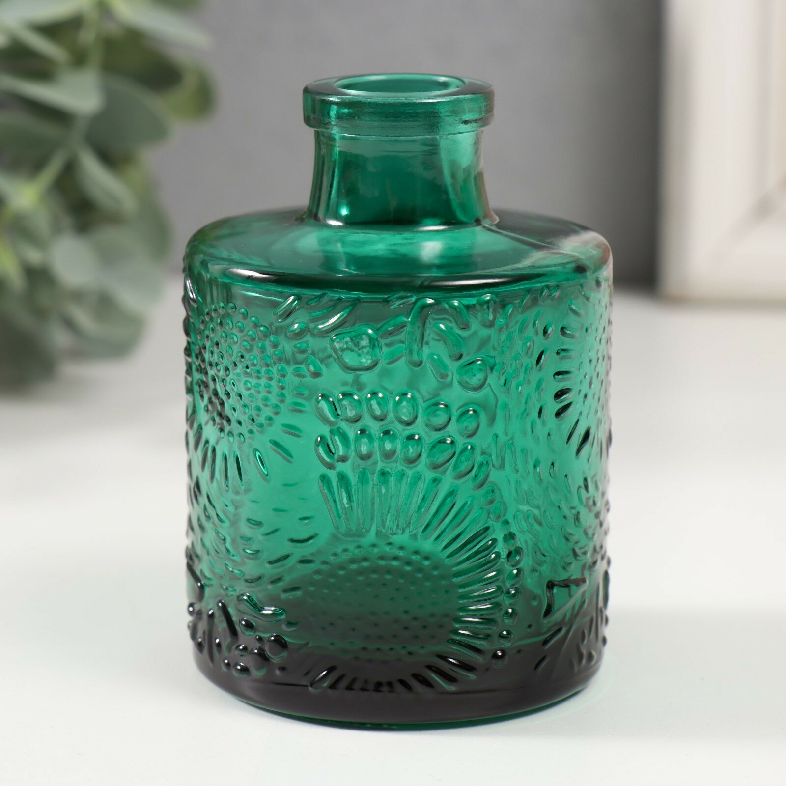 фото Диффузор для эфирных масел "Подсолнух" 100 мл прозрачный зелёный 6х6х8,5 см