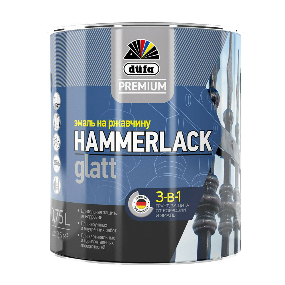 Эмаль по ржавчине 3в1 Dufa Premium Hammerlack черная RAL 9005 глянцевая 075 л