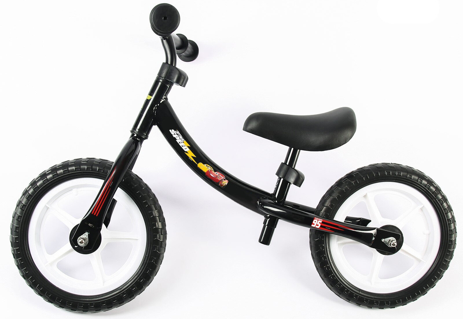 Детский беговел "Тачки" облегченный, диаметр 12, двухколесный велосипед без педалей от 2 лет, цвет черный