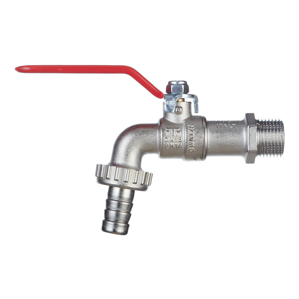 фото Кран шаровой латунный Tiemme 1/2 НР(ш) х 1/2 НР(ш) ручка со штуцером угловой