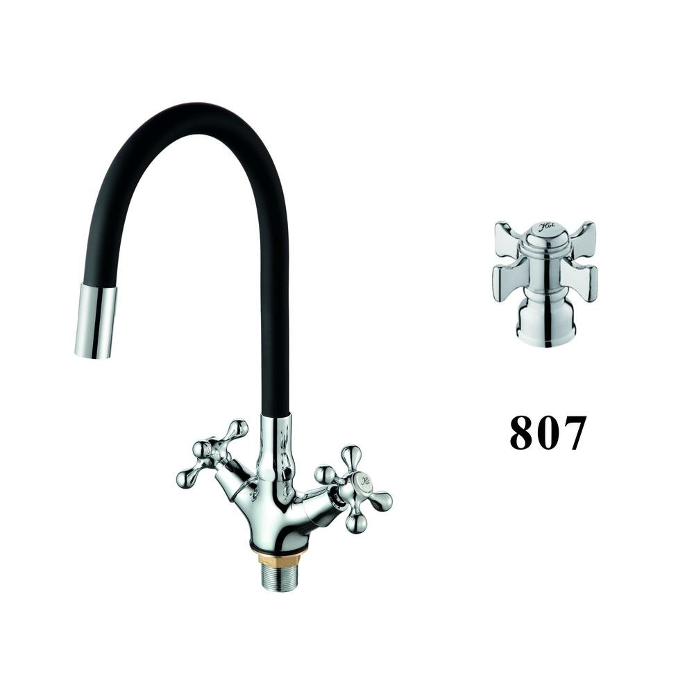 фото Смеситель для кухни с гибким изливом D-Lin D153807-1, хром/черный