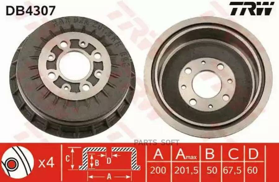 TRW DB4307 _барабан тормозной!\ Lada 110/Kalina/Samara 1.1-1.6i 85>