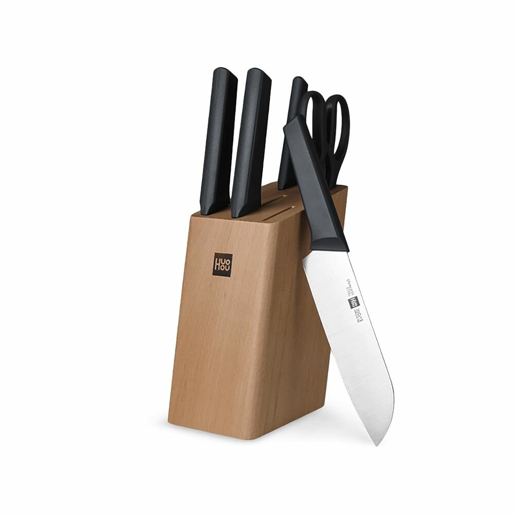 Набор ножей HuoHou Fire kitchen. 4 ножа и ножницы с подставкой HU0057