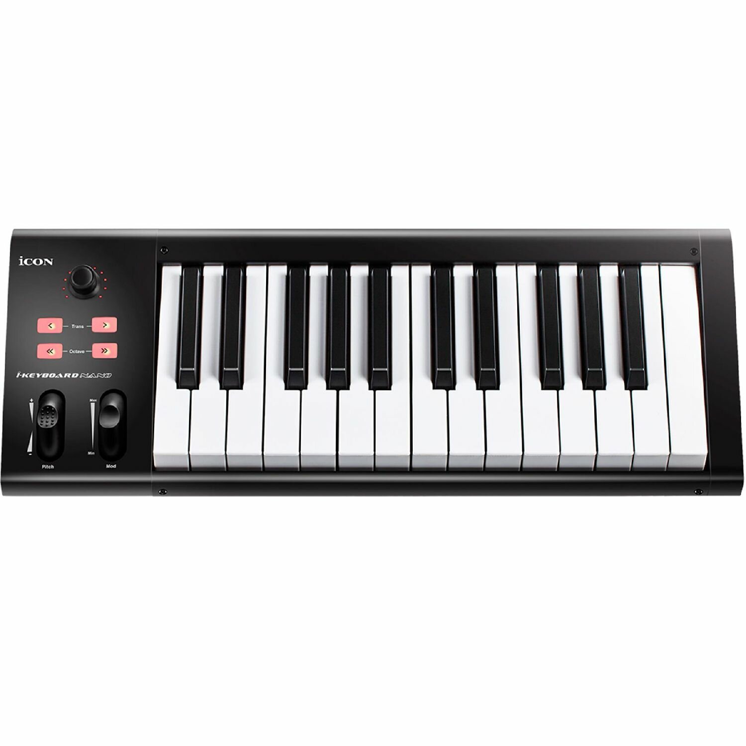 ICON iKeyboard 3 Nano - USB MIDI клавиатура 25 полувзвешенных клавиш фортепианного типа чувствительных к скорости нажатия колеса высоты тона и модуляции двухфункциональный энкодер с LED индикатором разъемы 2х1/4" TRS Jack для педалей MIDI выход разъ