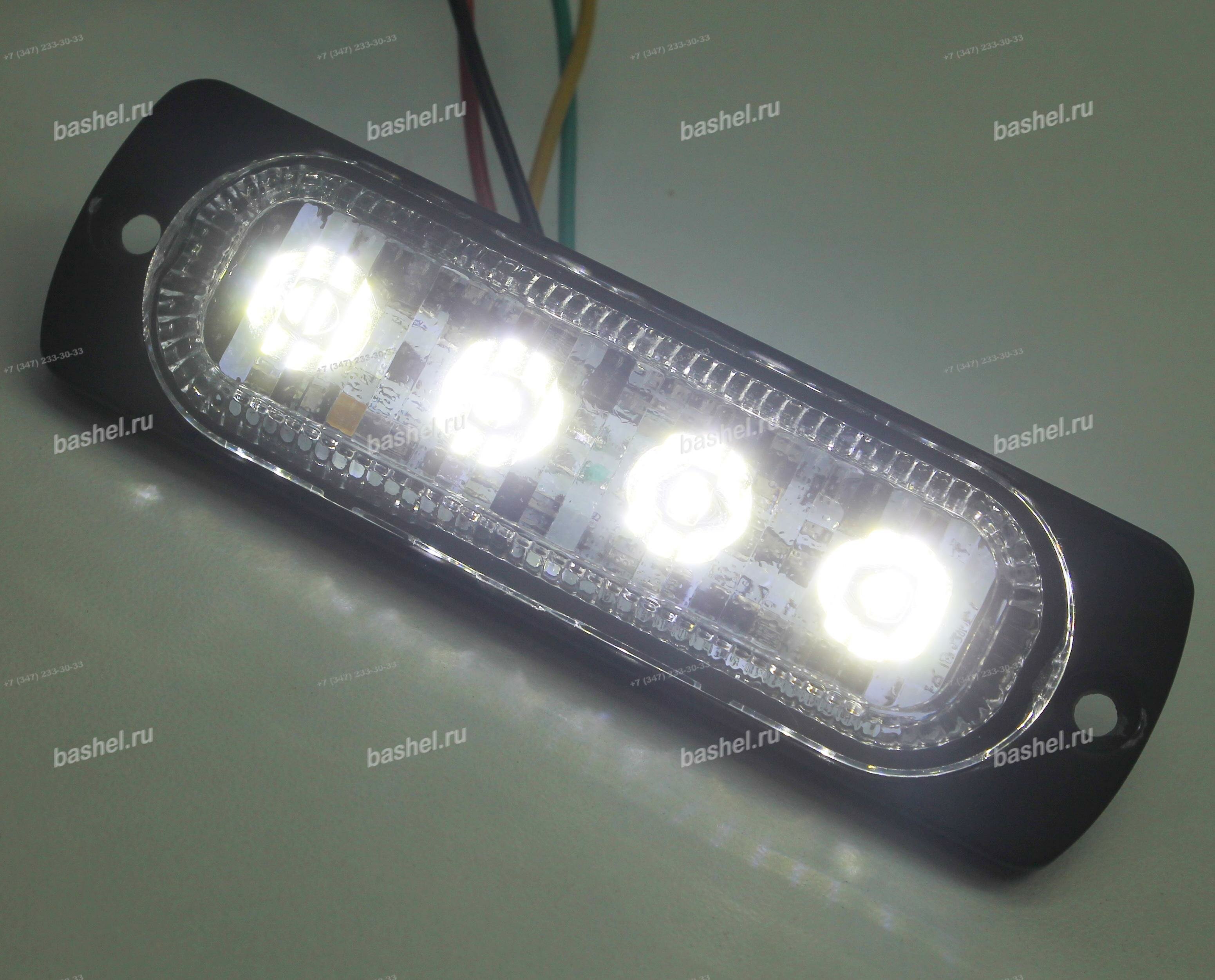 LED strobe Sanmak SM7001-2W 4 LED, 10-30V 2W, IP67 (90.0мм*28.3мм) белый, 19 режимов, Стробоскоп светодиодный, Sanmak