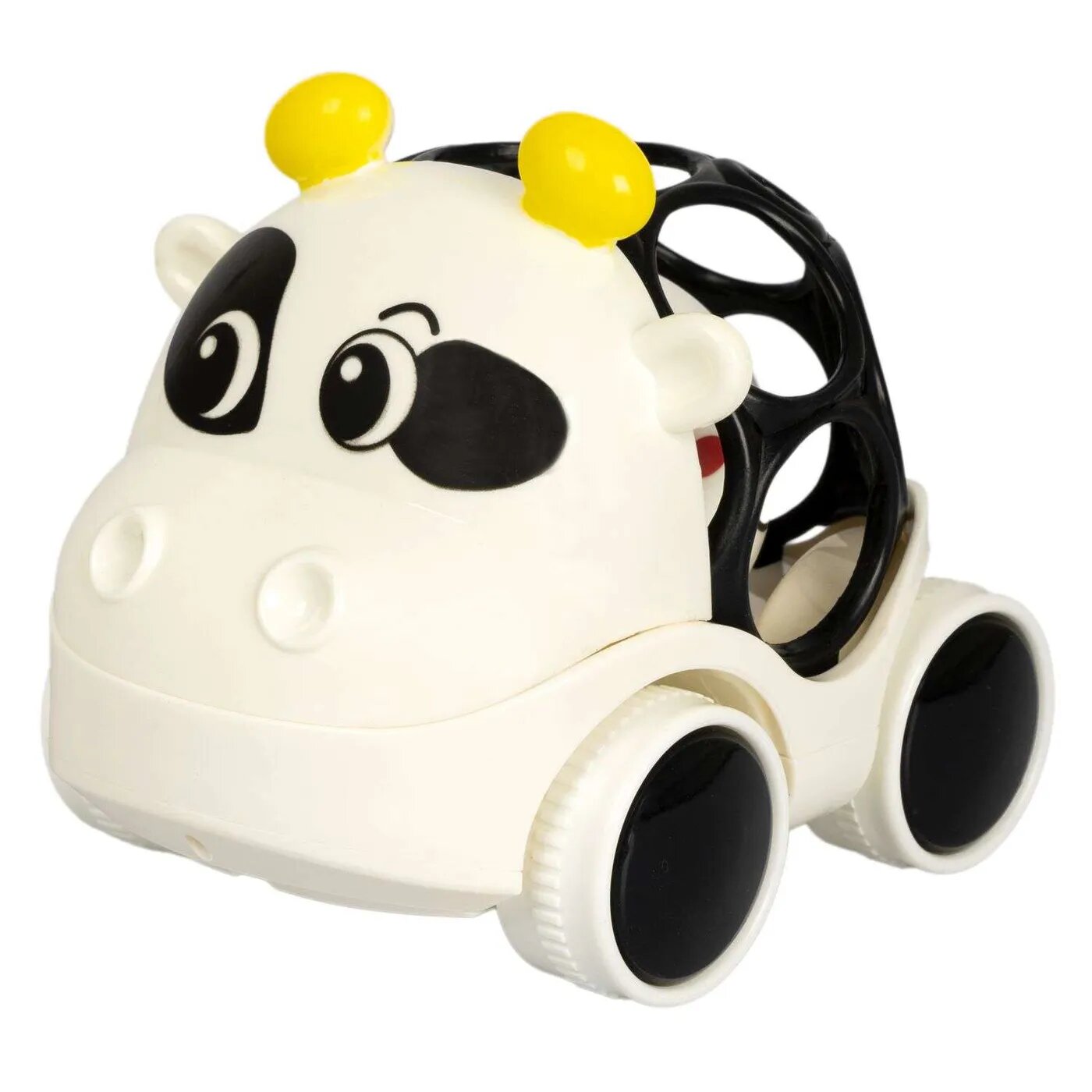 Машинка-погремушка BONDIBON Коровка чёрно-белого цвета с шаром серия Baby You