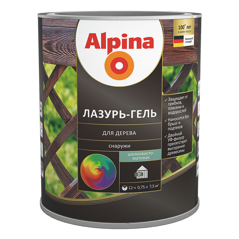 ALPINA лазурь-гель для дерева шелковисто-матовый орех (10л)