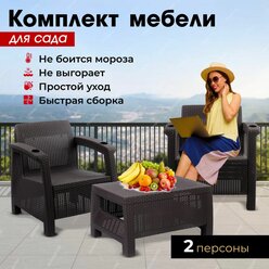 Комплект садовой мебели: Набор кофейный HomlyGreen на 2 персоны (2 кресла + кофейный столик), искуственный ротанг, мокко, без подушек