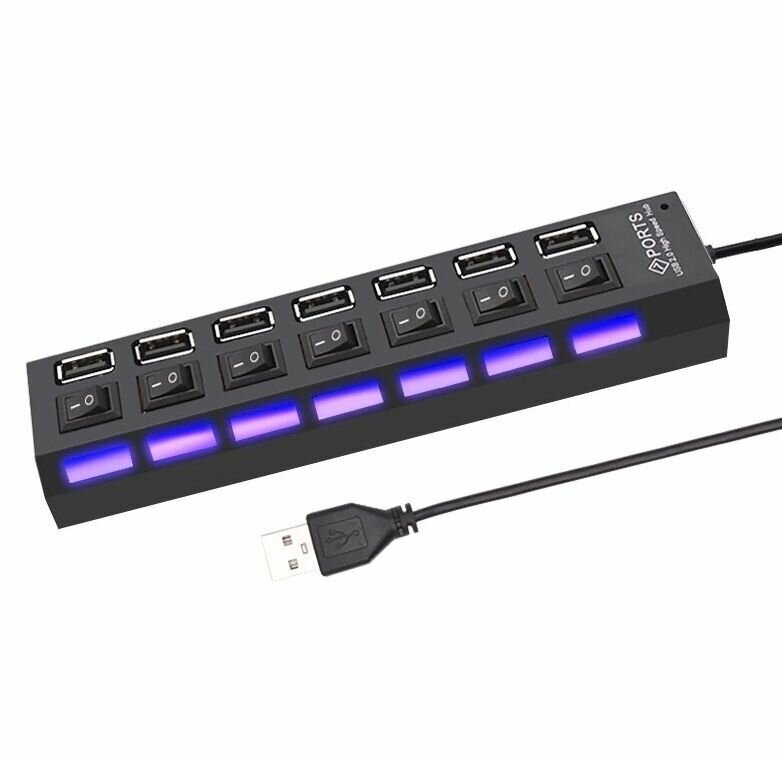 USB-концентратор USB 2.0 7 портов, чёрный.