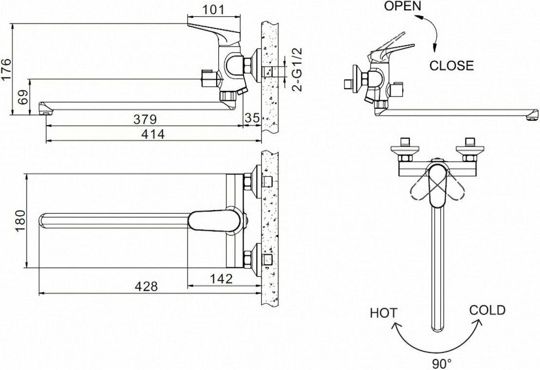 Смеситель для душа Bravat Eler F6191238CP-01L рычажный