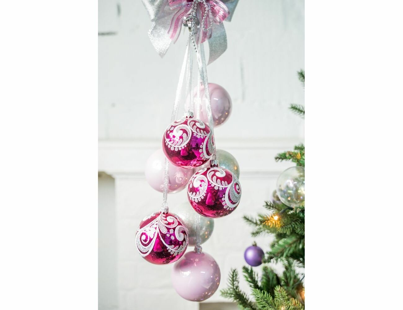 фото Ёлочное украшение - гирлянда батик вишневая, 45 см, Елочка С 2221-виш