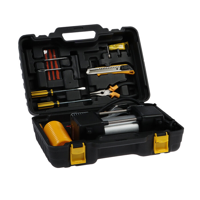 фото Дорожный набор для ремонта шин, компрессор 50 л/мин, инструменты