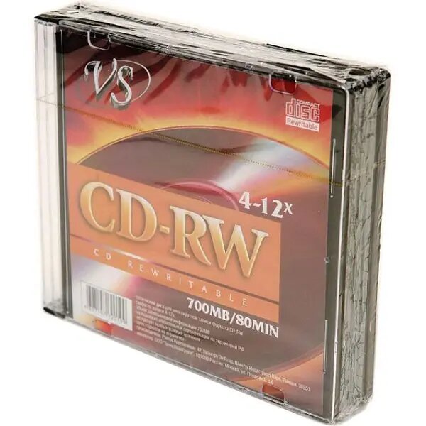 Диск CD-RW VS 700 Mb, 12x, Slim Case (5), (5/200)