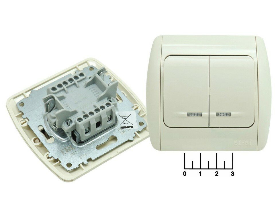 фото Выключатель 2-клавишный EL-BI Zirve кремовый с индикацией