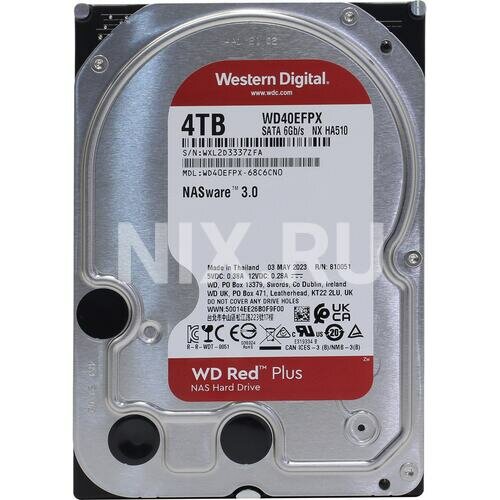 4 ТБ Внутренний жесткий диск Western Digital WD Red Plus NAS CMR 5400 RPM 256МБ кэш (WD40EFPX)