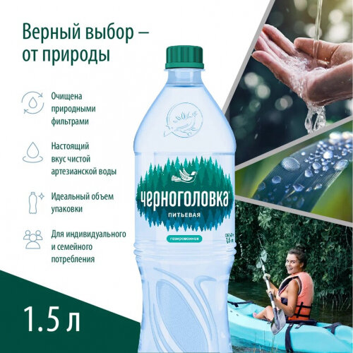 Вода питьевая Напитки из Черноголовки газированная черноголовка 1,5 л ПЭТ (6 штук в упаковке)