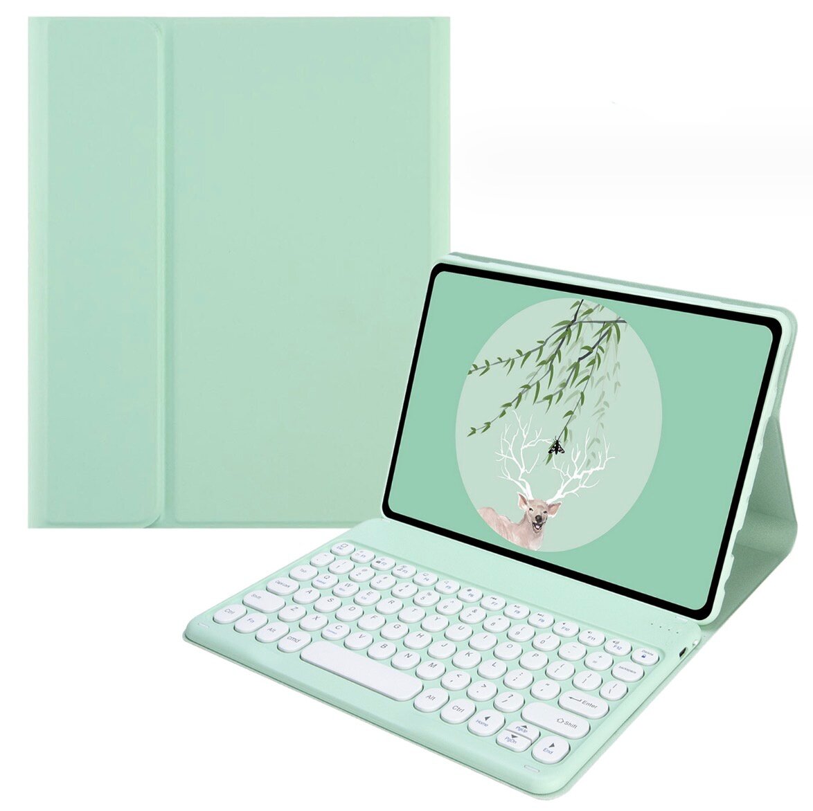 Кожаный чехол-клавиатура MyPads для OnePlus Pad / OPPO Pad 2 11.61 зеленая с белыми круглыми клавишами