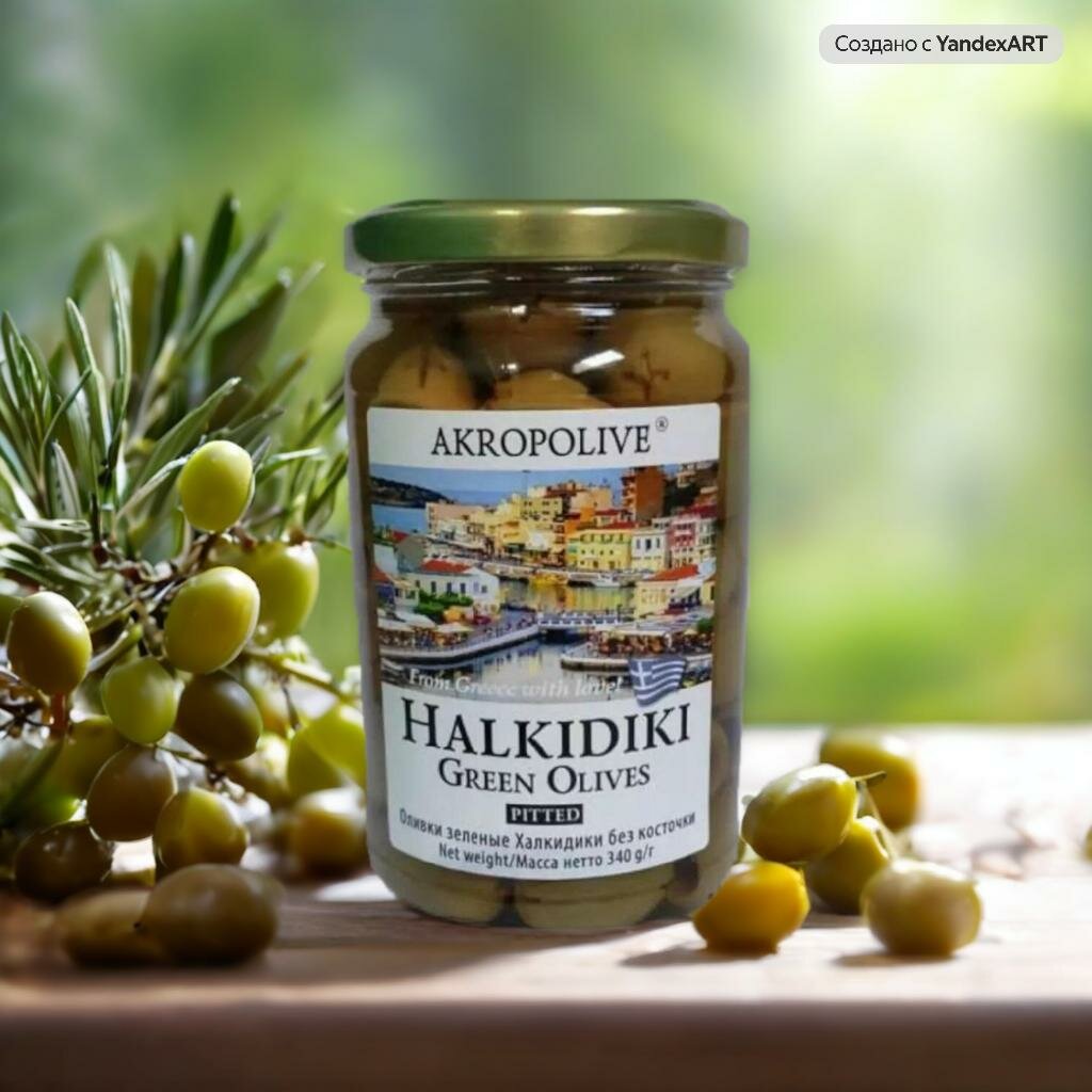 фото Оливки зеленые Халкидики без косточки, 340 гр