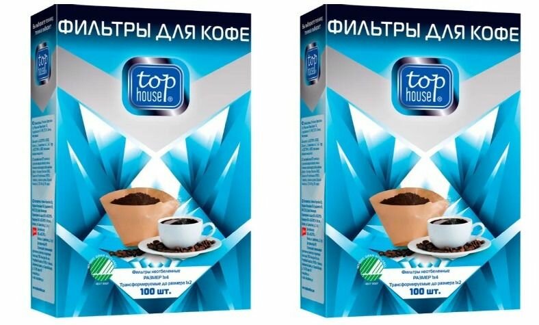фото TOP HOUSE Фильтры для кофе неотбеленные, размер 1х4, 100 шт. в коробке, 2 уп.