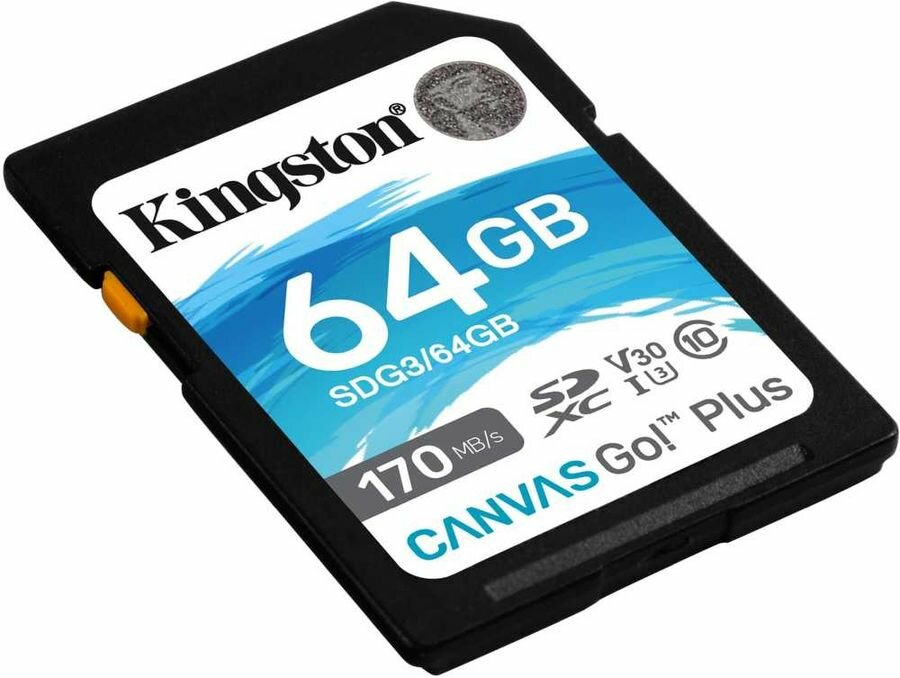 Карта памяти SDXC Kingston Canvas Go Plus, 64 Гб, UHS-I Class U3 V30 (SDG3/64GB) RU