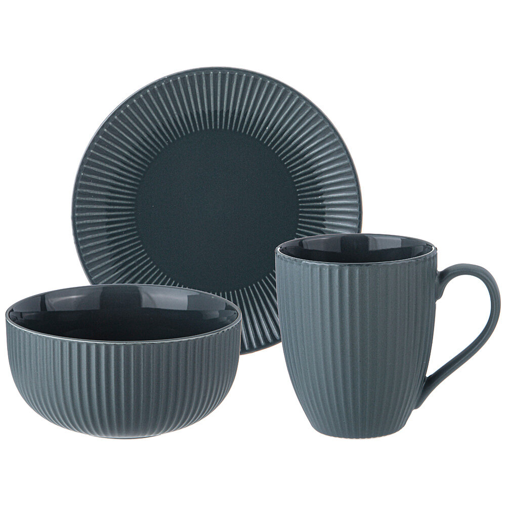 фото Набор посуды 3 Предмета Lefard Trendy салатник, тарелка, кружка 380мл, черный, фарфор