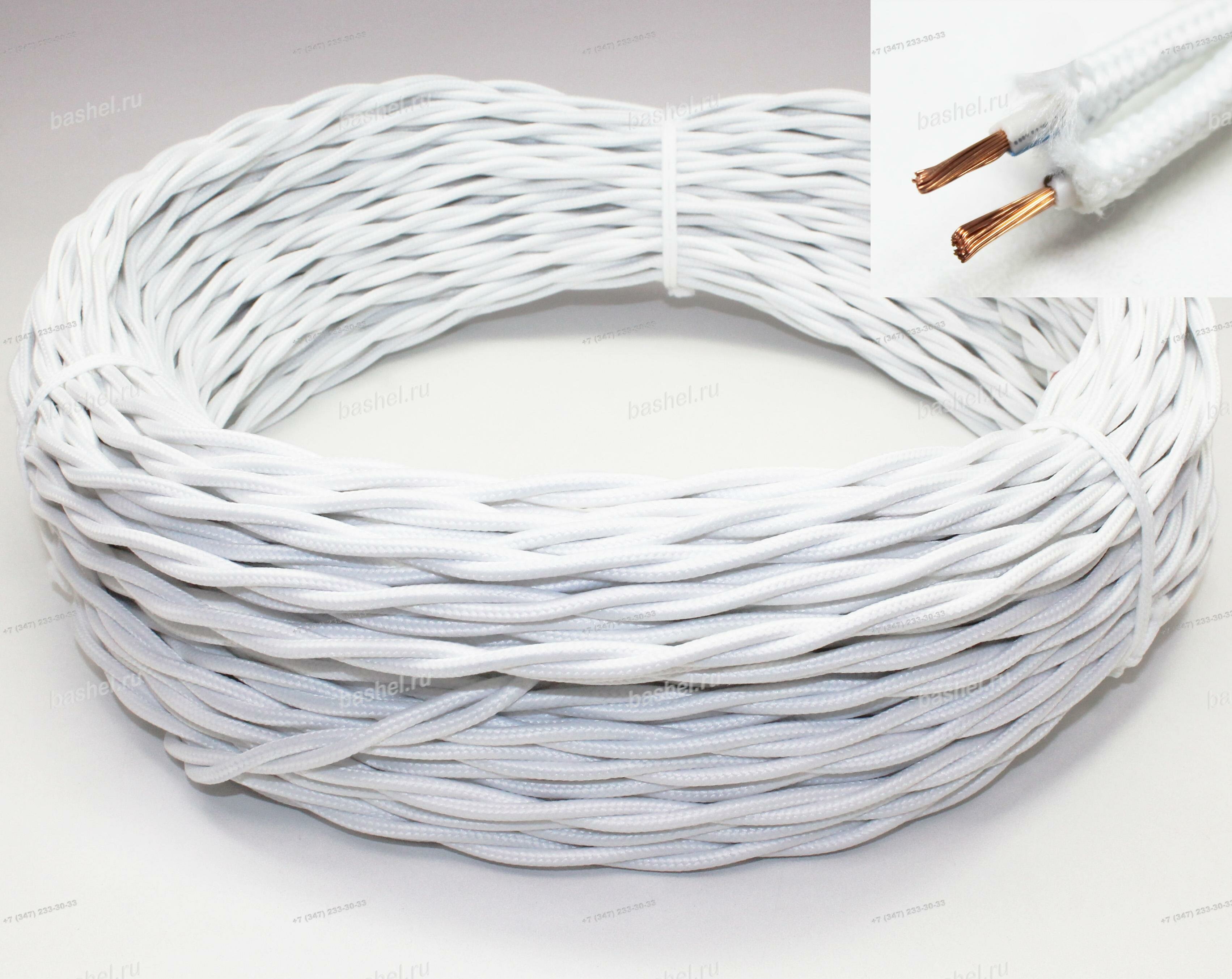 фото Ретро-провод монтажный витой ПВХ 2х1,5 мм, белый, МезонинЪ электротовар