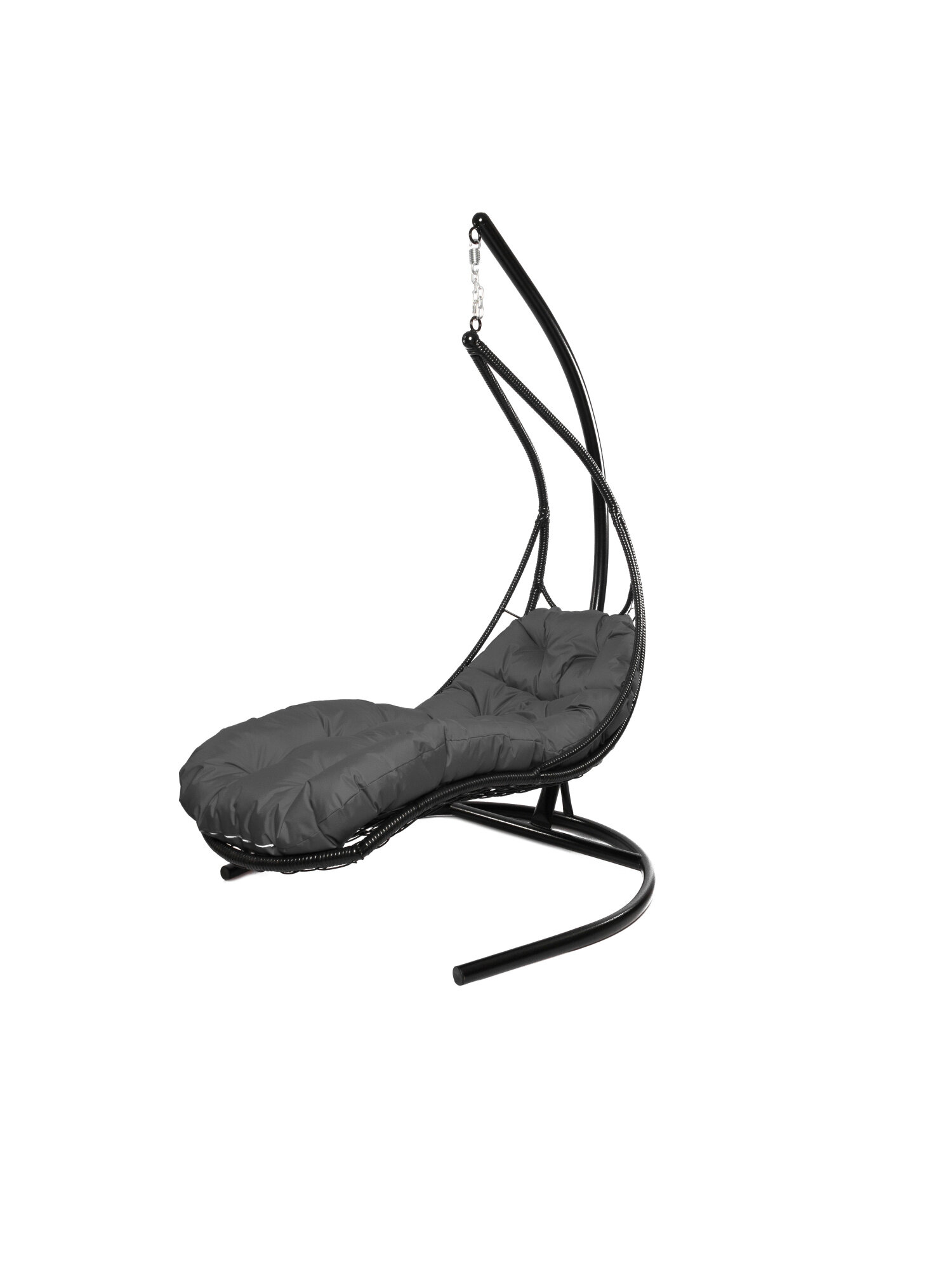 Подвесное кресло M-group лежачее с ротангом черное серая подушка