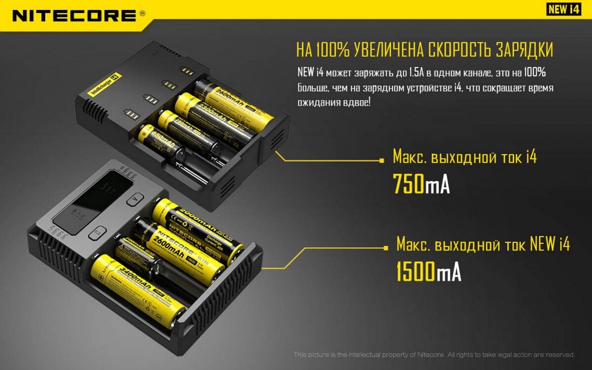 Зарядное устройство "NITECORE" NEW i4 18650/16340 на 4*АКБ