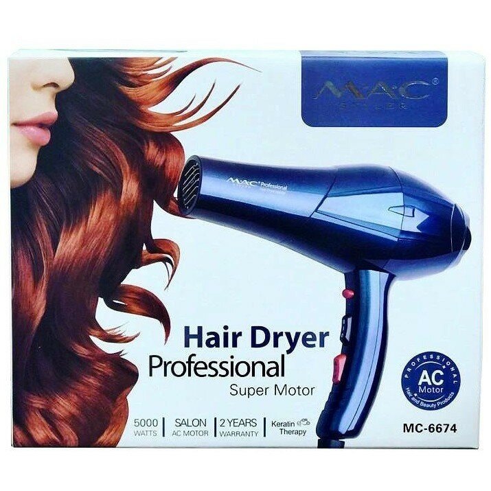 Профессиональный фен для волос M. A. C MC-6674 Styler 5000w синий , Женский ионный Легкий фен для укладки в домашних условиях с керамическим покрытием