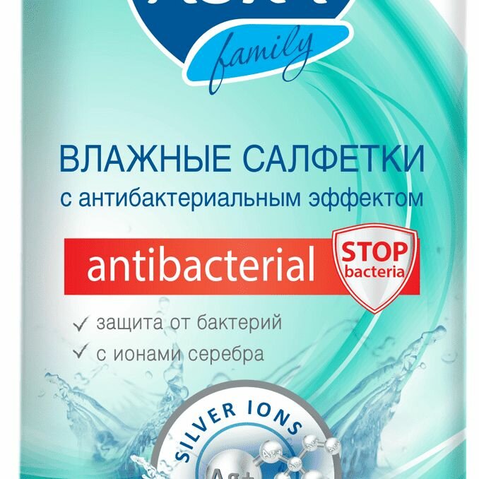"Aura Family" - антибактериальные влажные салфетки, 12 упаковок по 20 салфеток