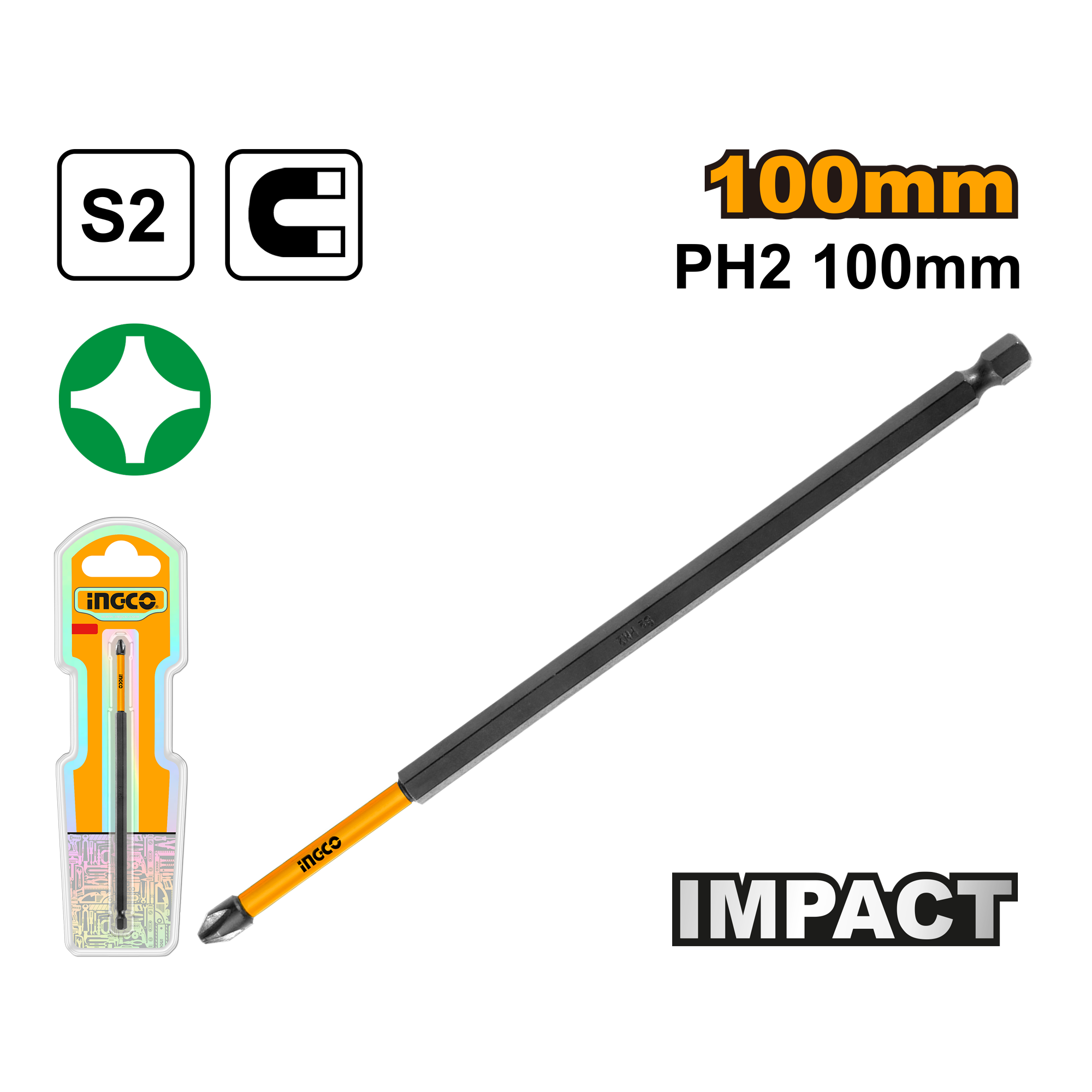 Ударная бита для шуруповерта IMPACT INGCO SDBIM71PH2100 INDUSTRIAL РН2х100 мм