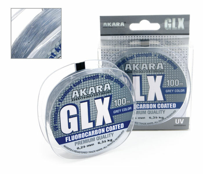 Akara Леска монофильная с флюоропокрытием серая AKARA GLX PREMIUM GREY (GLX-GR-100-016 (100 м 016мм) )