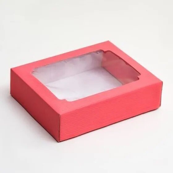Набор 3 штуки - Коробка сборная, крышка-дно, с окном, красная, микс 18 х 15 х 5 см
