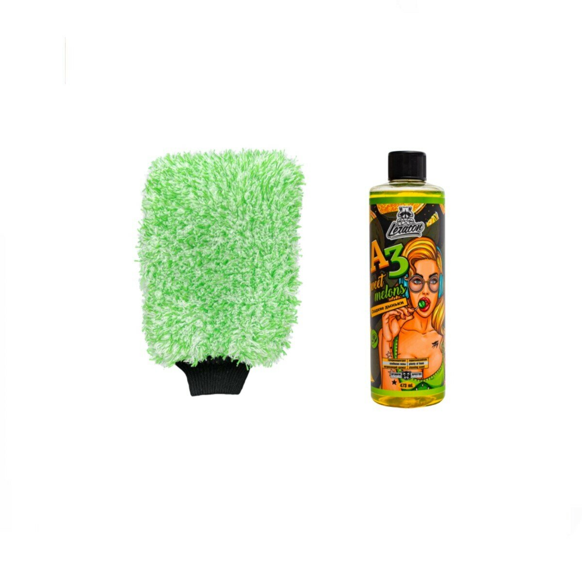 Набор для мойки кузова A3 Сладкие дыньки+ варежка WASH MITT GREEN 30x20