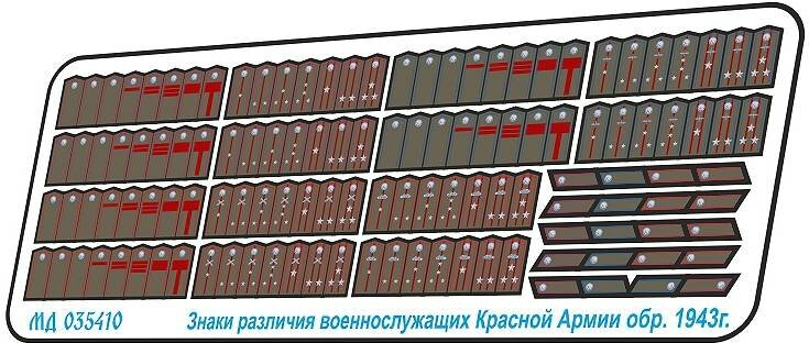 Фототравление Знаки отличия РККА обр. 1943 г, цветной набор. Масштаб 1:35